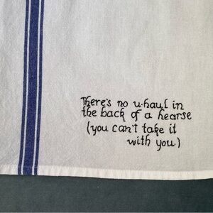 Set of 5 INDIVIDUALLY  embroidered Smart Advice Tea Towels. NEW. OOAK. Giftable